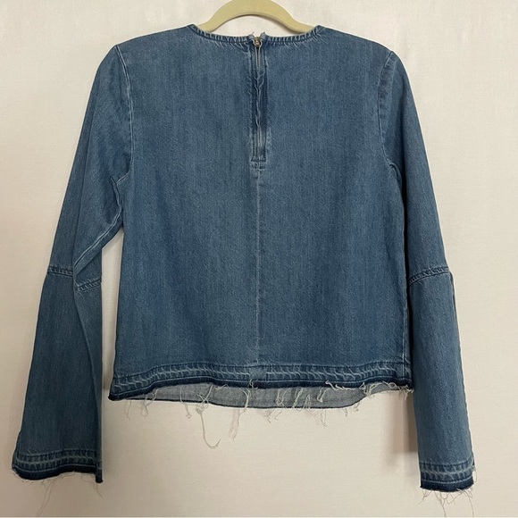 Asos Denim Boxy Boho Split Bell Sleeve Frayed Edge Top - Picture 7 of 13